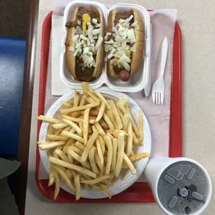 2 Hotdogs, fries, and a coke for $6!