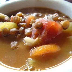 Lentil soup, close-up.