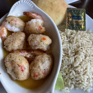 Stuffed Shrimp with Crab brown rice instead of mashed potatoes &amp; veggies