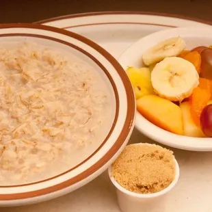 fresh made oatmeal with fresh fruit.