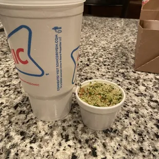 Curbside takeout tabouli, hummus, and salad  serving size. Got this tonight.:(