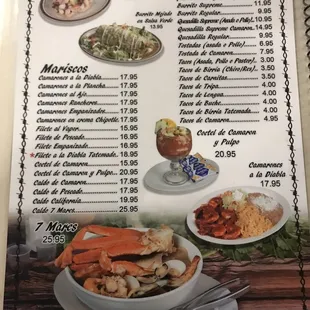 Seafood &amp; taco menu