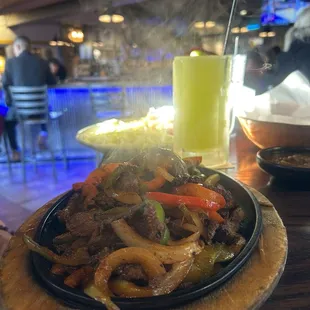 Steak fajitas - flaming hot and beautifully seasoned!