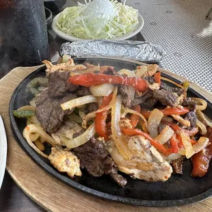 Steak and chicken fajitas