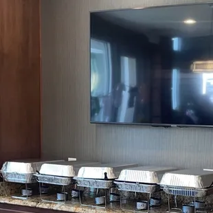 a television and buffet