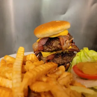 a burger and french fries
