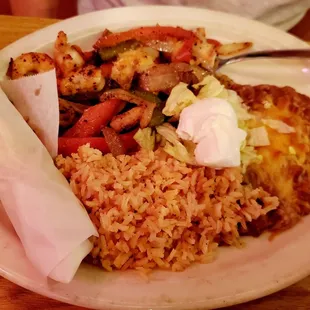 Shrimp Fajitas ($20.95) - 10 tender prawns saute'ed with bell peppers &amp; onions.