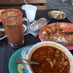 a plate of food and a drink