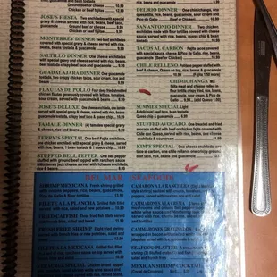 menu and fork