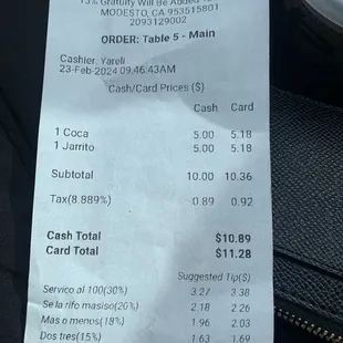 Receipt for two sodas
