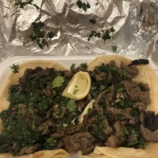 4 small asada tacos with cilantro