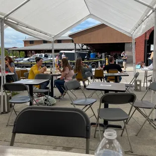 Outdoor seating in summer.