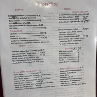 a menu for a mexican restaurant