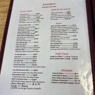 a menu for a mexican restaurant