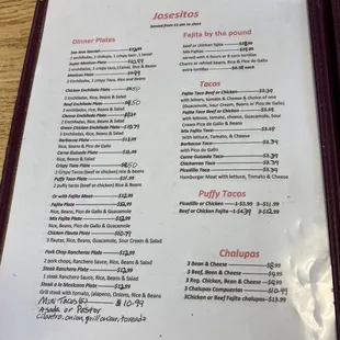 a menu for a mexican restaurant
