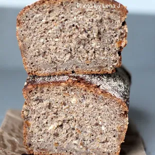 Dark Mountain Rye Bread ($9.50) - whole rye flour, sesame seeds, sunflower seeds, flax seeds, cornmeal, sourdough culture, sea salt