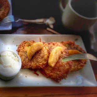 Wonderful Latkes With Sliced Apple &amp; Sour cream