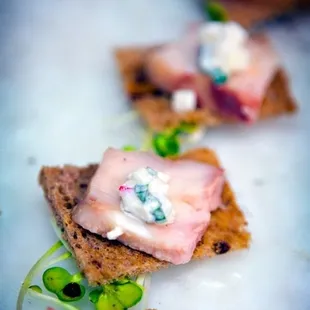 House smoked sturgeon with apple mint caviar