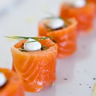 Gravlax of Arctic Char w/ Eggplant Caponata and Black Pepper Crème Fraiche