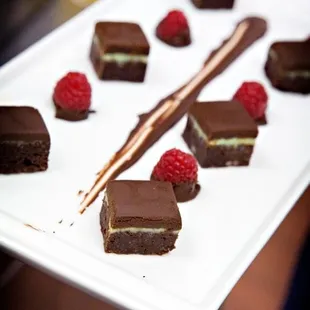 Grasshopper squares and Chocolate dipped raspberries