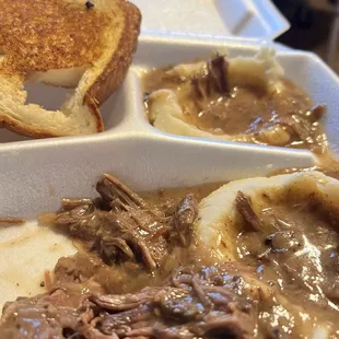 Roast Beef and Mashed Potatoes and Gravy to go. Very very delicious!