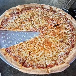XL plain pizza pie. PAC Man style.