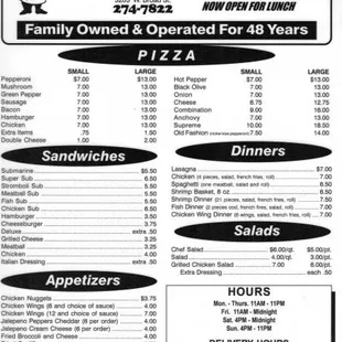 the menu for the restaurant