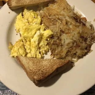 a plate of eggs and toast