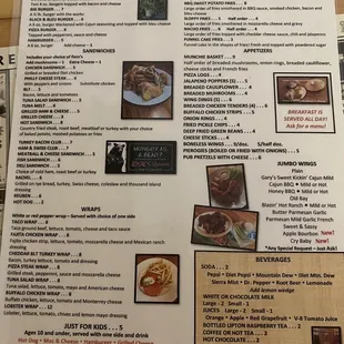 the menu of the restaurant