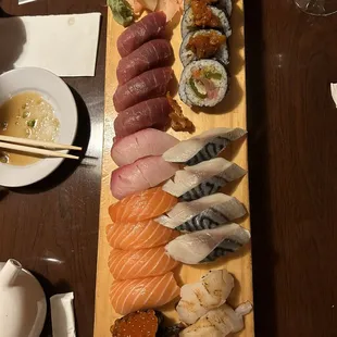 Toro, Yellow Tail, salmon, ikura, mackerel, toro karai roll