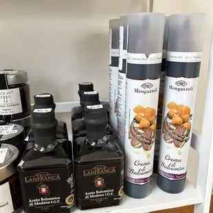 a shelf of products