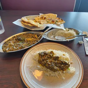 Mushroom saag spinach dish with garlic Naan