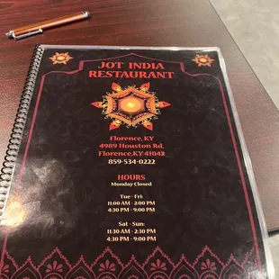 the menu of the restaurant