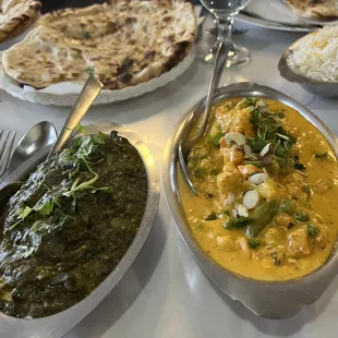 Saag Paneer and vegetable Korma Sauce