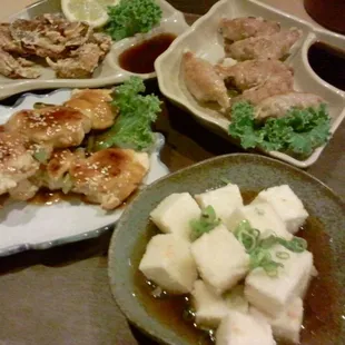 Soft shell crab, Gyoza, Yakitori &amp; Agidasitofu :)