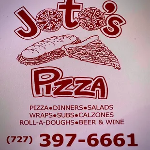 a sign for joto&apos;s pizza