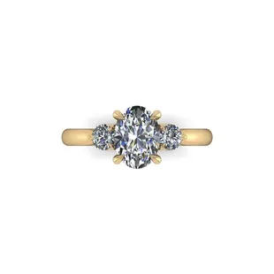 Digital design of lab grown oval diamond with 2 round stones. 3 stone ring digital design