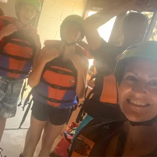 Locked and loaded in our life jackets and helmets!
