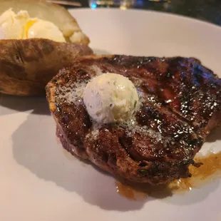 KC Strip with a baked potato.  Yum.