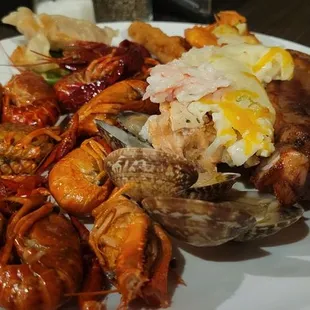 a plate of seafood