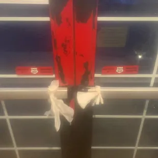 Trash bags tied to the front door. To keep the latches open?