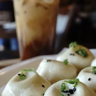 Pan fried soup buns and Hong Kong Milk Tea