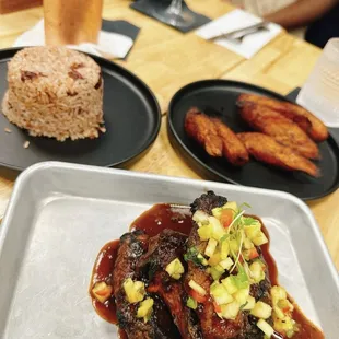 Jerk wings Rice and peas Plaintain