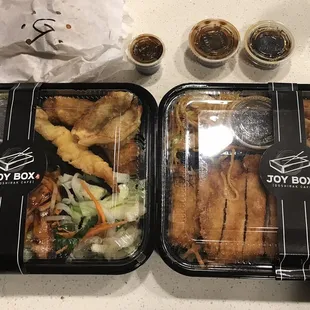 Spicy chicken teriyaki and chicken katsu bento boxes