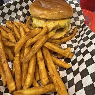 Double smash burger with fries