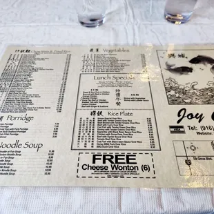 Menu as of 8/26/22