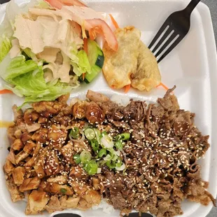 Chicken and beef combo plate