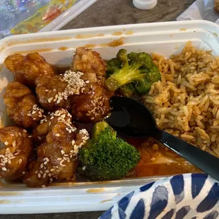 S5. L18. Sesame Chicken Lunch Special! (Half eaten whoops, but generous portions)