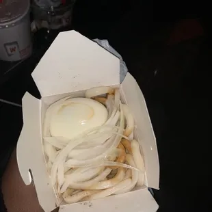 Dollar Yak w boiled egg and onions