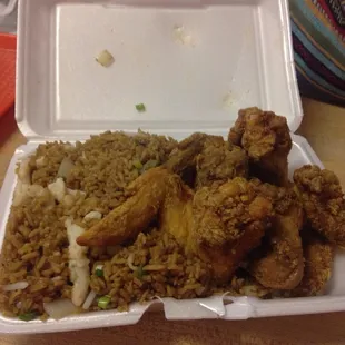 Chicken wing plate with chicken fried rice